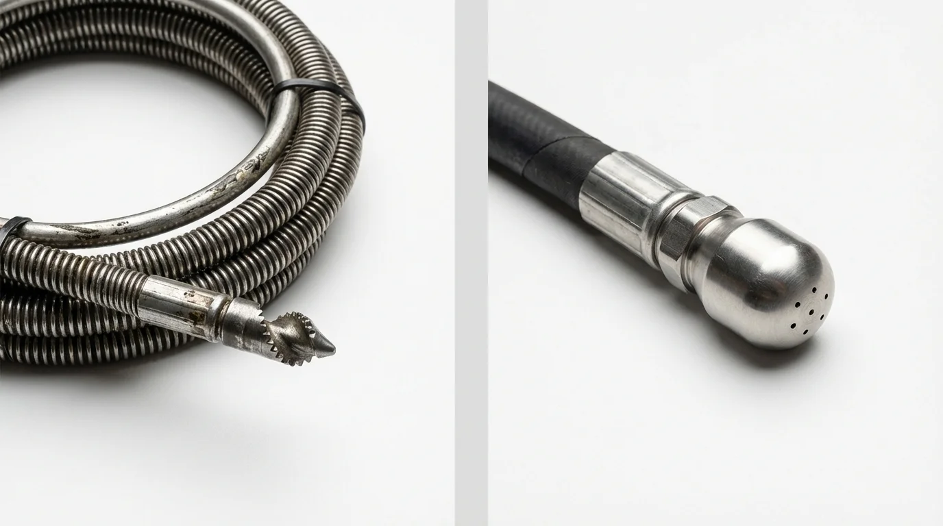 Drain snake cable and hydro jetting nozzle used for drain cleaning in Thomasville, NC