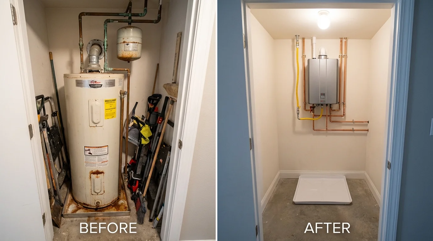 Tank water heater versus wall-mounted tankless unit comparison for Thomasville, NC homeowners