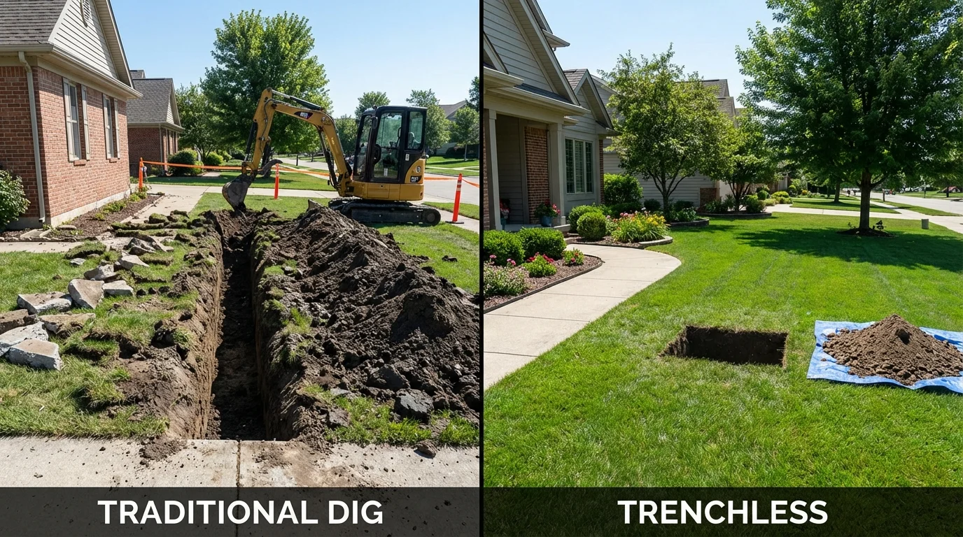 Trenchless sewer repair with minimal yard damage versus traditional excavation in Thomasville, NC
